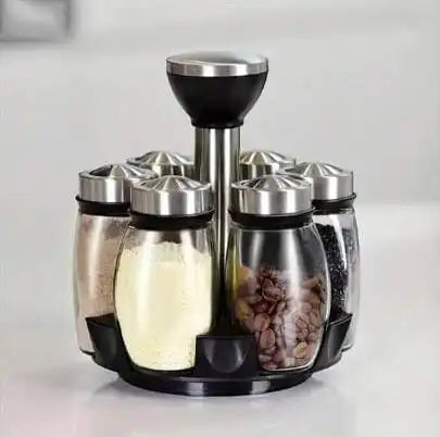 6x Potes de Tempeiro + Porta-Condimentos Giratório — Organização Gourmet