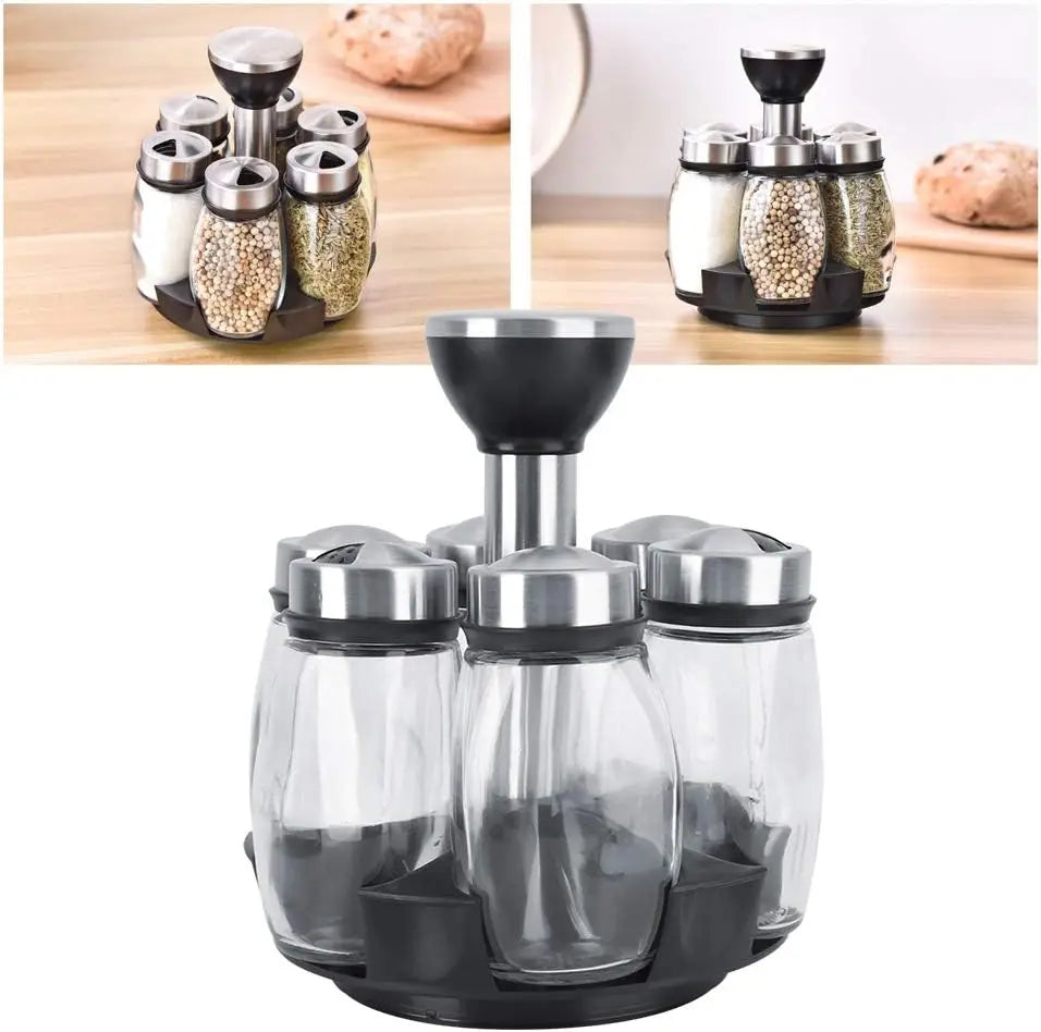 6x Potes de Tempeiro + Porta-Condimentos Giratório — Organização Gourmet