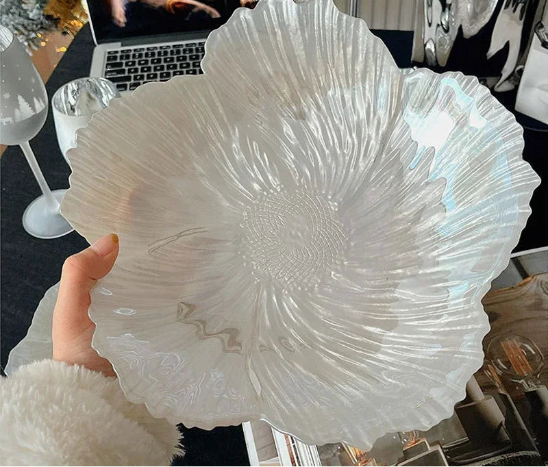 Bandeja Centro de Mesa Flor em Cristal Perolado — Design Escandinavo