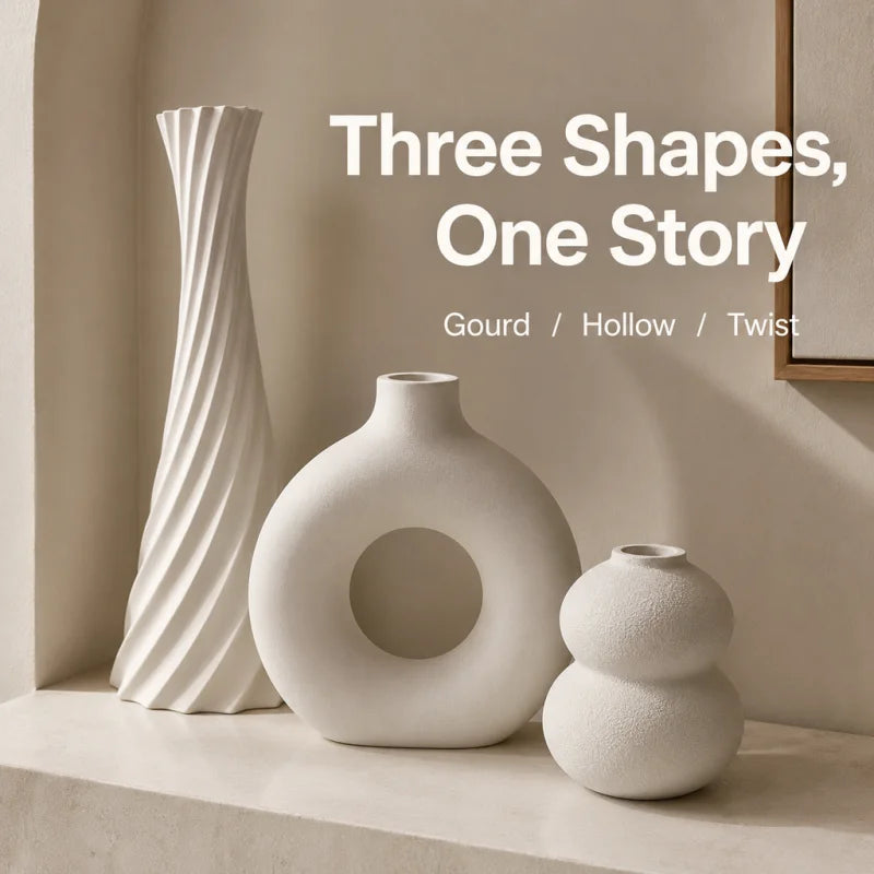 Trio de Vasos Minimalistas Wabi-Sabi em Impressão 3D — Coleção Escultural (3 Peças)