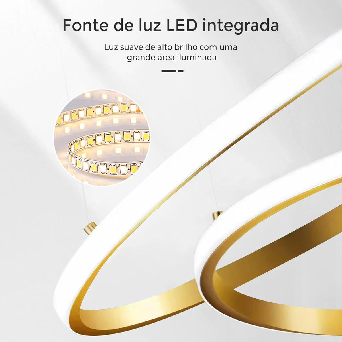 Lustre Pendente Anel Escultural LED — Preto & Dourado Minimalista