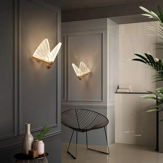 Arandela de Parede Escultural Borboleta Nórdica em Acrílico & Metal LED