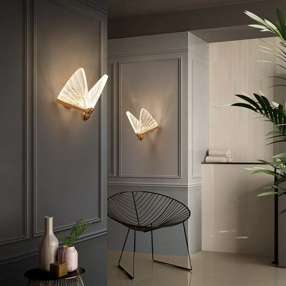 Arandela de Parede Escultural Borboleta Nórdica em Acrílico & Metal LED
