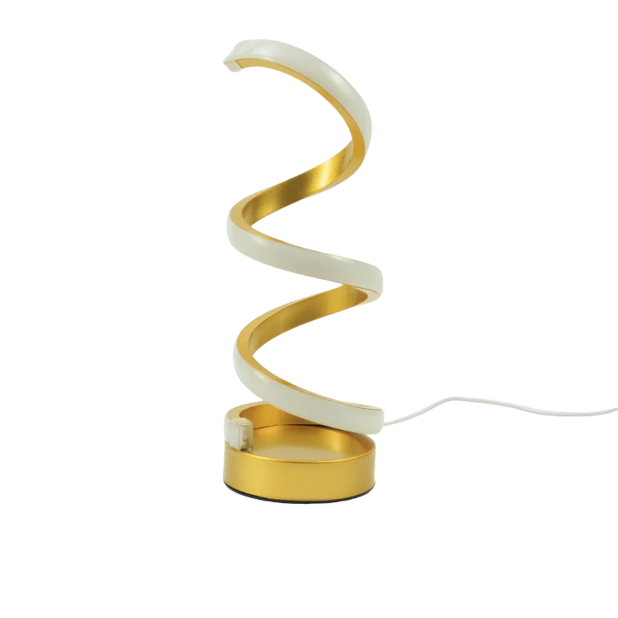 Luminária de Mesa Escultural Espiral Dourada LED — 3 Tons de Luz USB