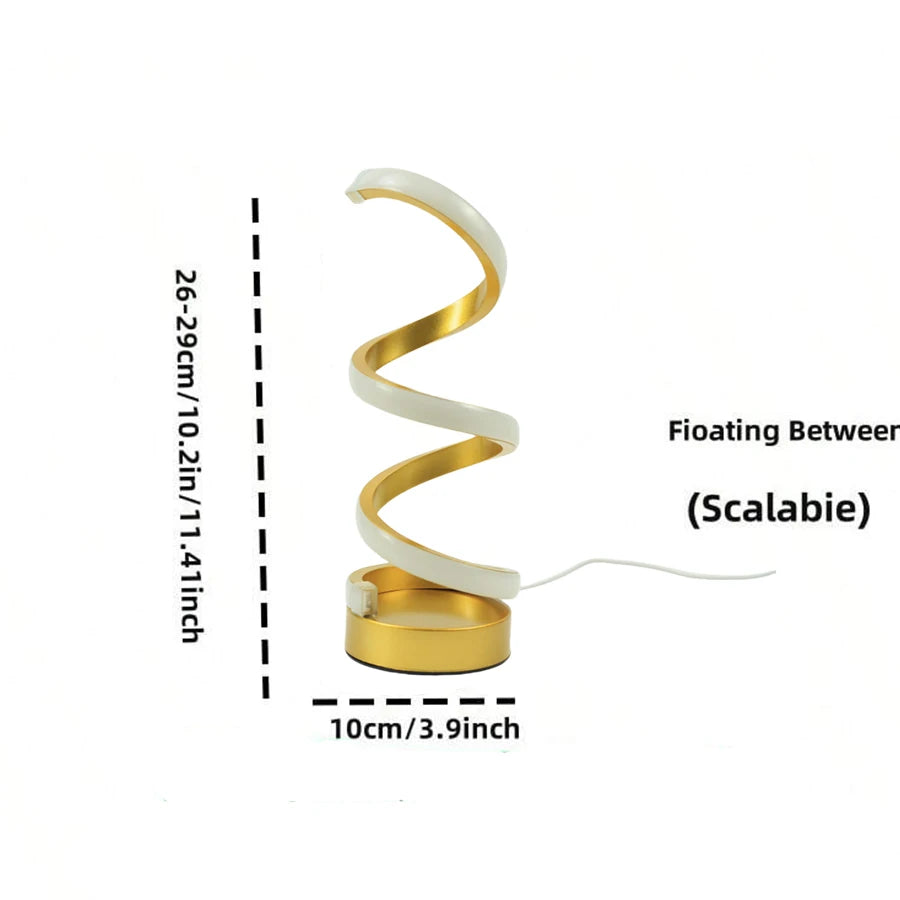 Luminária de Mesa Escultural Espiral Dourada LED — 3 Tons de Luz USB