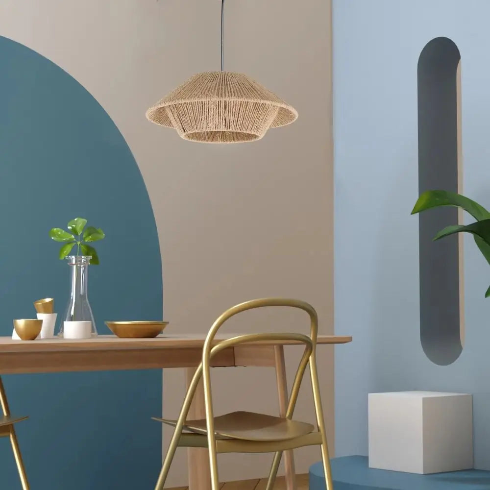 Cúpula Pendente Trançada à Mão Estilo Rattan — Design Wabi-Sabi