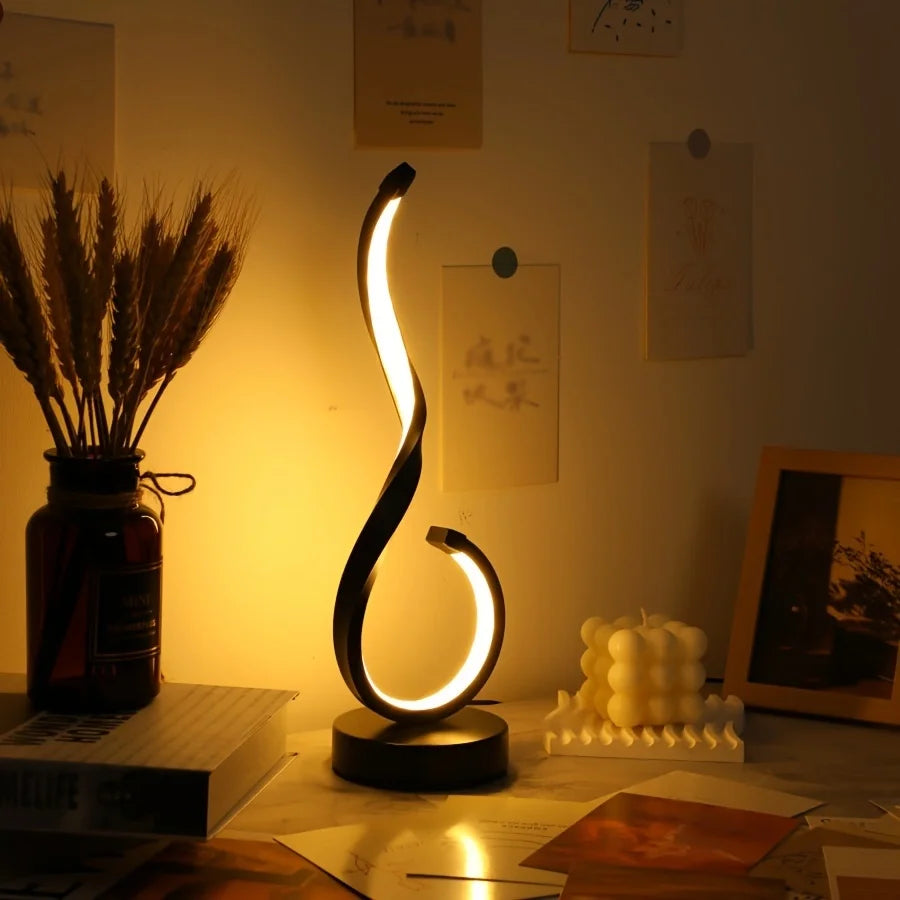 Luminária Escultural Curva S em Alumínio LED — 3 Tons de Luz