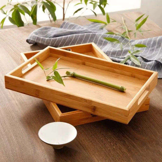 Bandeja Retangular em Bambu & Madeira Natural — Servir e Decorar