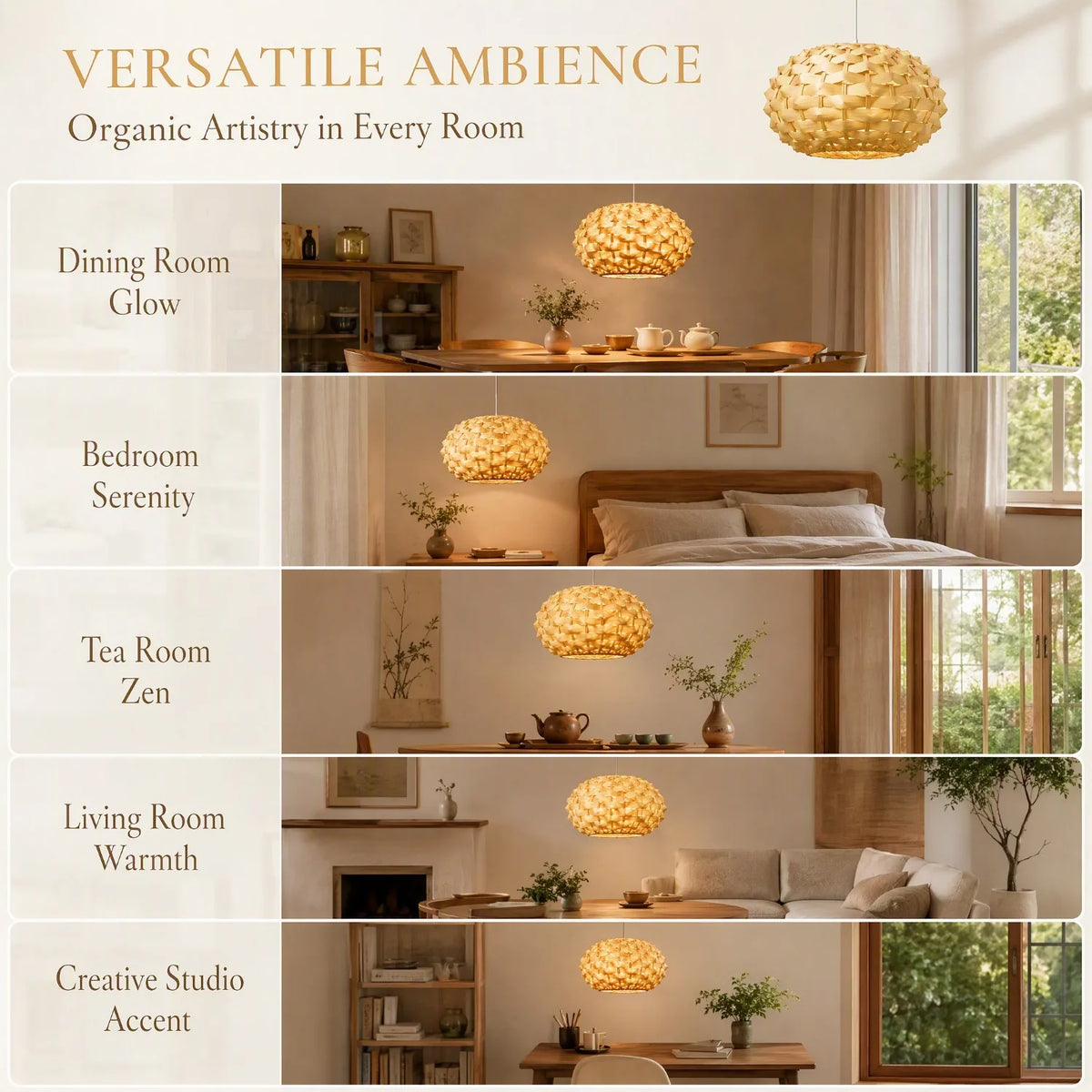 Luminária Pendente Artesanal em Bambu Natural — Design Orgânico Boho