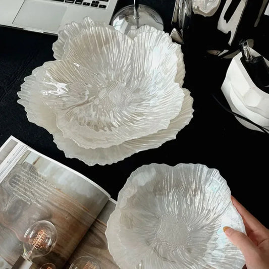 Bandeja Centro de Mesa Flor em Cristal Perolado — Design Escandinavo