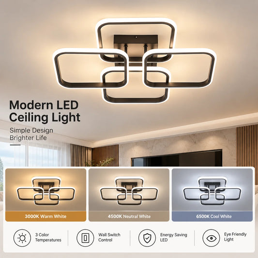 Plafon de Teto LED Moderno Antirreflexo — 3 Tons de Luz com Proteção Visual