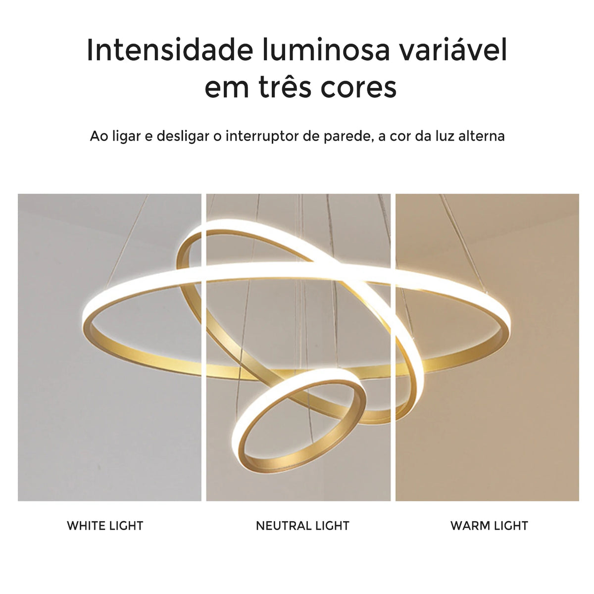 Lustre Pendente Anel Escultural LED — Preto & Dourado Minimalista