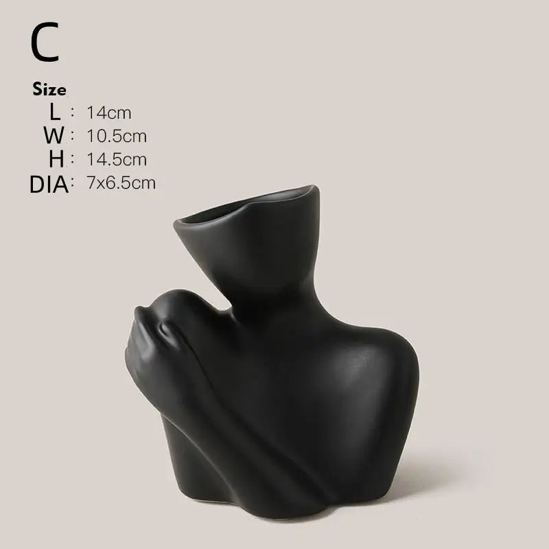 Vaso Escultural Body Art Mãos & Silhueta em Cerâmica — Design Nórdico