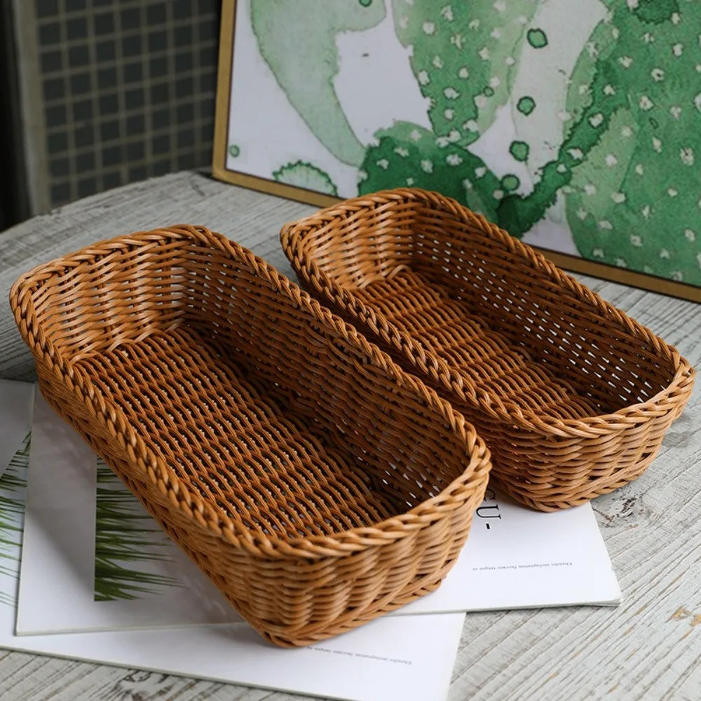 Cesto Bandeja Trançado Estilo Rattan — Mesa Posta & Organização