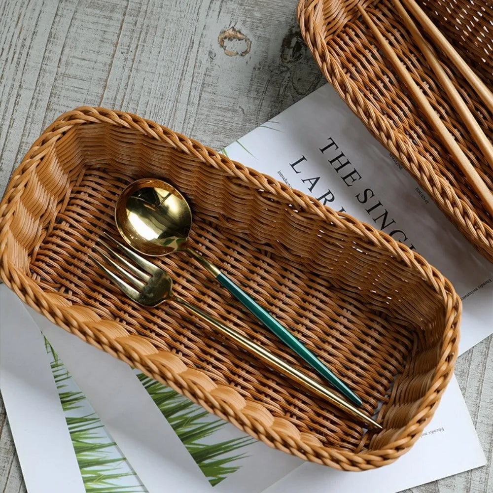Cesto Bandeja Trançado Estilo Rattan — Mesa Posta & Organização