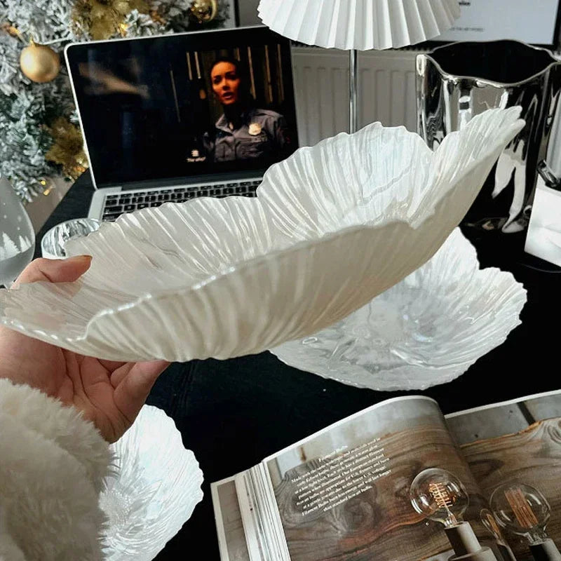 Bandeja Centro de Mesa Flor em Cristal Perolado — Design Escandinavo