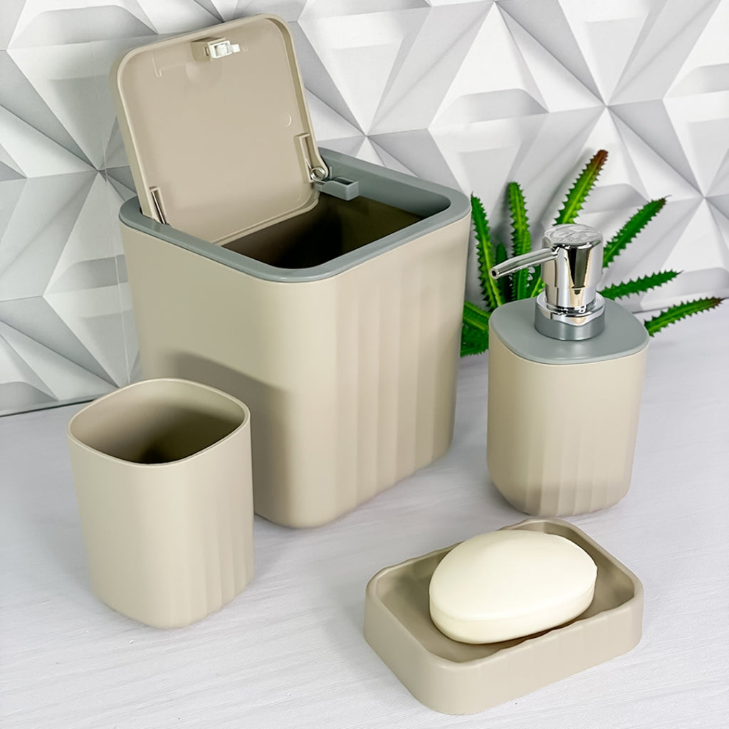 Kit Acessórios para Banheiro e Lavabo Nordic 4 Peças – Design Minimalista Fosco