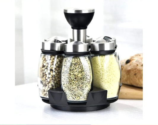 6x Potes de Tempeiro + Porta-Condimentos Giratório — Organização Gourmet