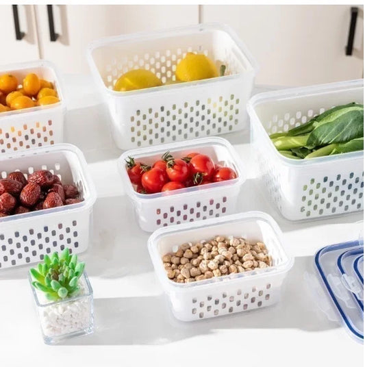 Kit 3 Potes Organizadores Herméticos de Geladeira com Divisórias — Cristal