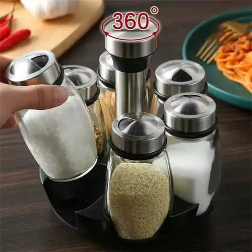 6x Potes de Tempeiro + Porta-Condimentos Giratório — Organização Gourmet