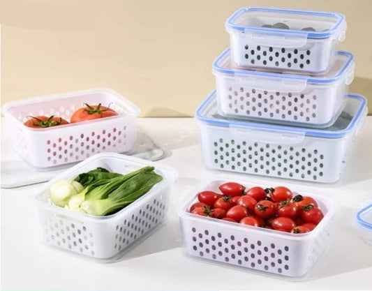 Kit 3 Potes Organizadores Herméticos de Geladeira com Divisórias — Cristal