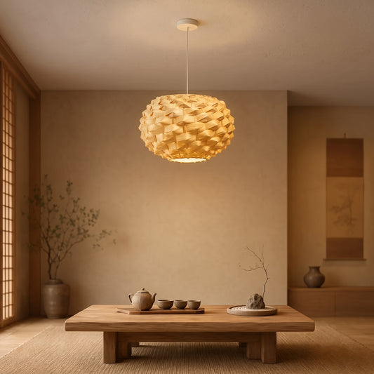 Luminária Pendente Artesanal em Bambu Natural — Design Orgânico Boho
