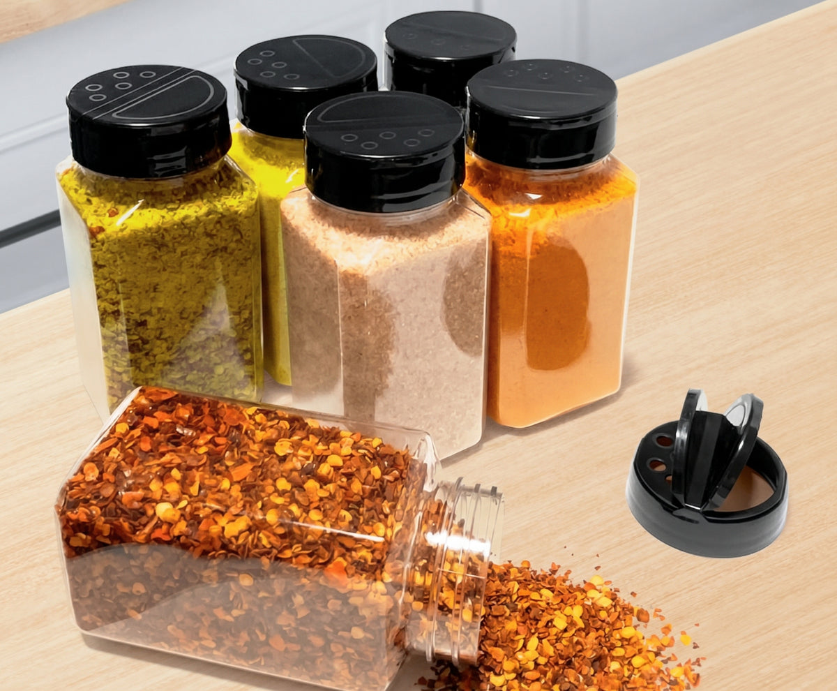 Kit 6 Porta-Temperos com Tampa Dosadora Dupla 220ml — Organização Clean