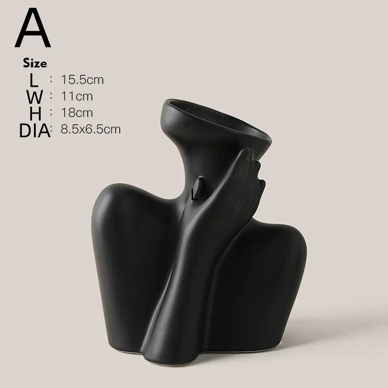 Vaso Escultural Body Art Mãos & Silhueta em Cerâmica — Design Nórdico