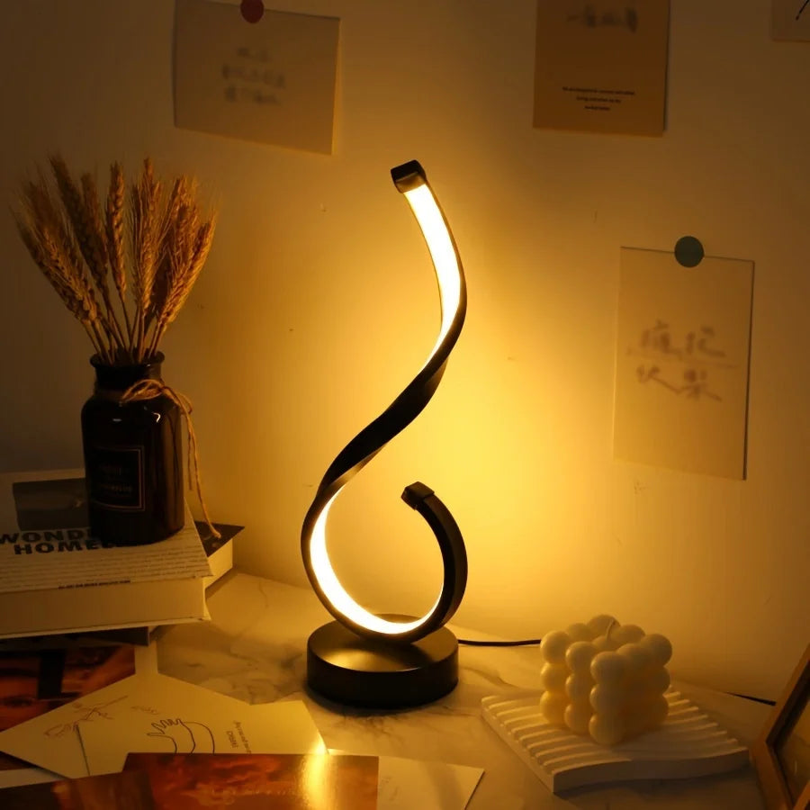 Luminária Escultural Curva S em Alumínio LED — 3 Tons de Luz