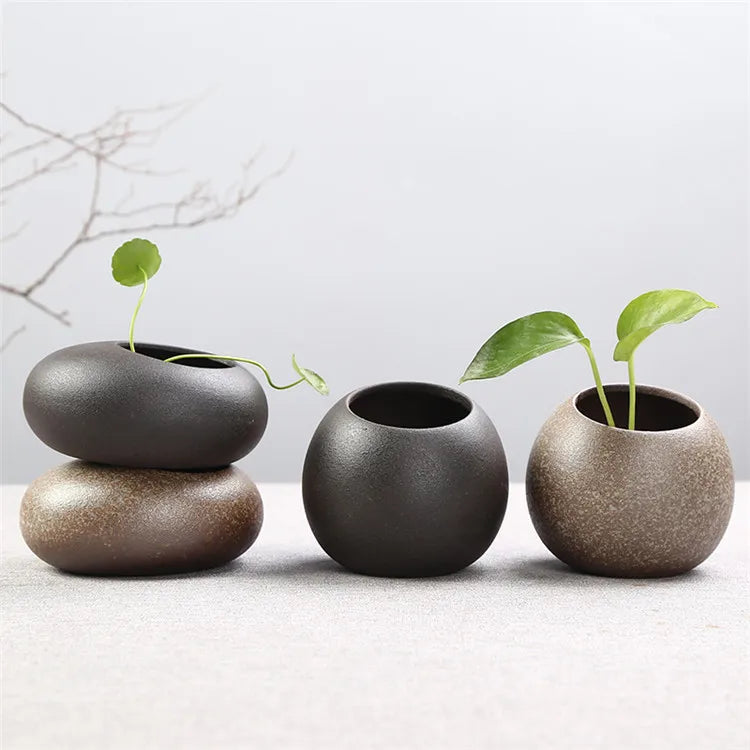 Vaso Cerâmico Rústico Oriental para Plantas e Hidroponia — Arte Zen