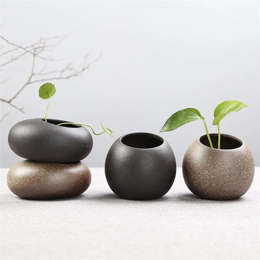 Vaso Cerâmico Rústico Oriental para Plantas e Hidroponia — Arte Zen