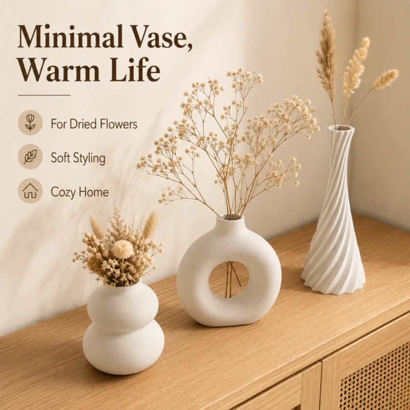Trio de Vasos Minimalistas Wabi-Sabi em Impressão 3D — Coleção Escultural (3 Peças)