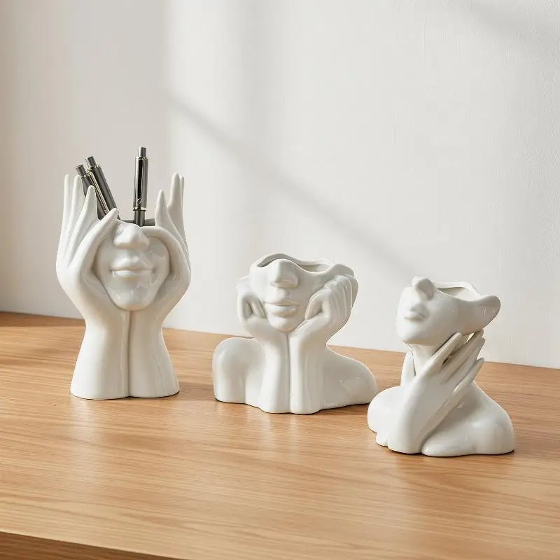 Mini Vaso e Organizador Escultural Rosto Artístico — Design Moderno
