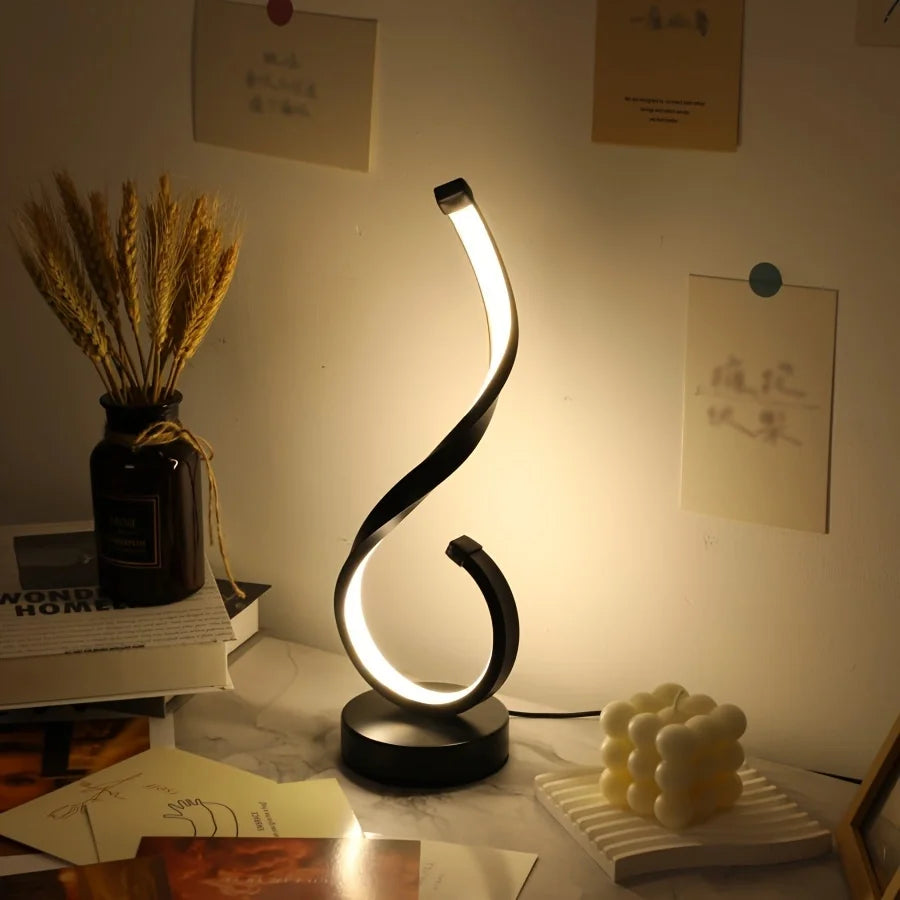 Luminária Escultural Curva S em Alumínio LED — 3 Tons de Luz