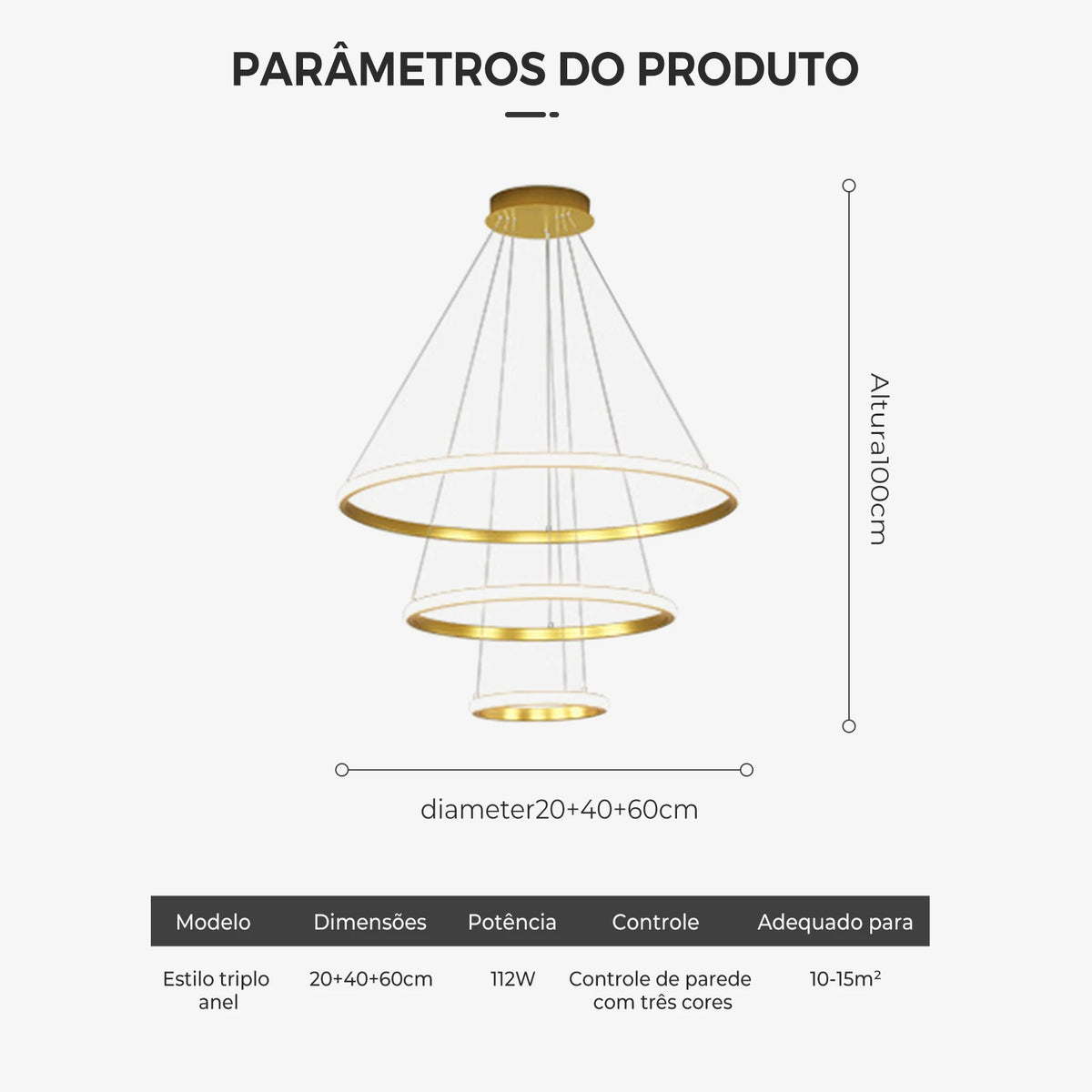 Lustre Pendente Anel Escultural LED — Preto & Dourado Minimalista