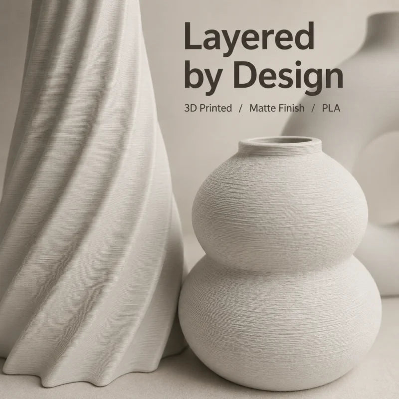 Trio de Vasos Minimalistas Wabi-Sabi em Impressão 3D — Coleção Escultural (3 Peças)