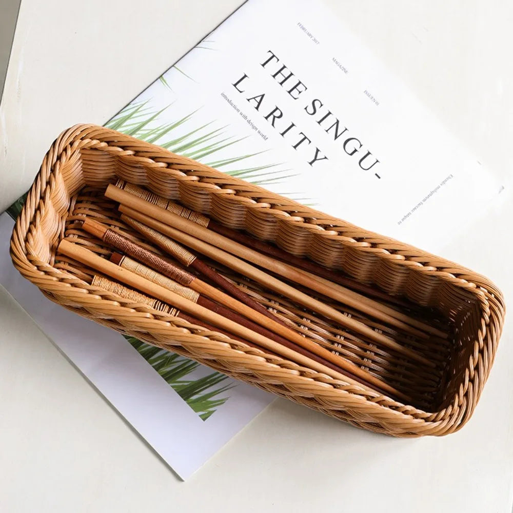 Cesto Bandeja Trançado Estilo Rattan — Mesa Posta & Organização