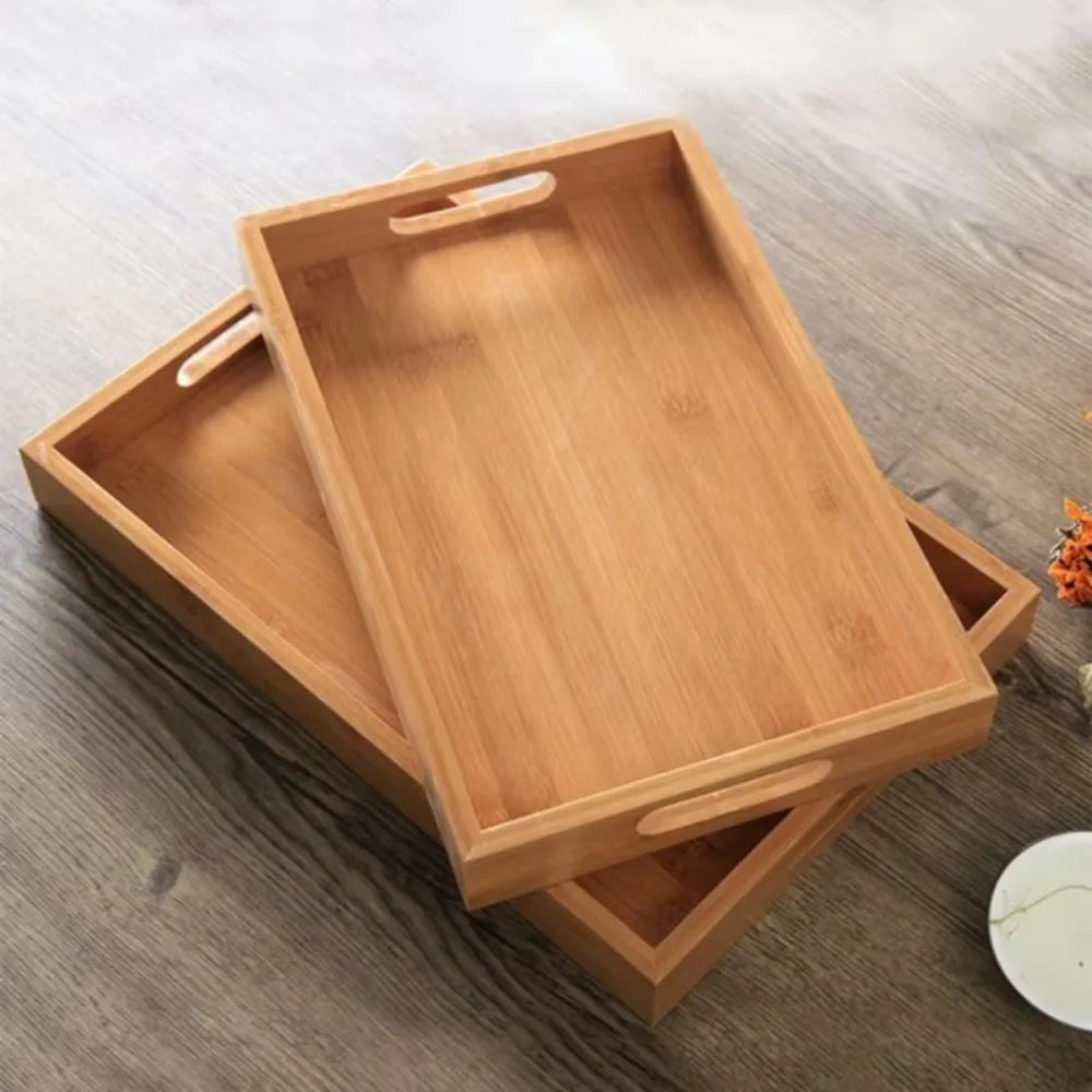 Bandeja Retangular em Bambu & Madeira Natural — Servir e Decorar