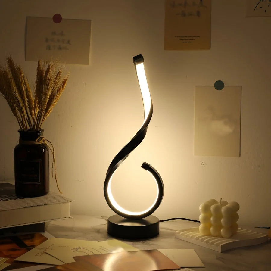 Luminária Escultural Curva S em Alumínio LED — 3 Tons de Luz