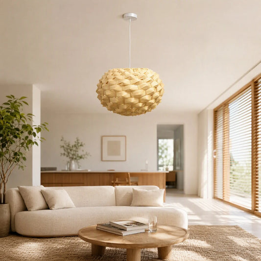 Luminária Pendente Artesanal em Bambu Natural — Design Orgânico Boho