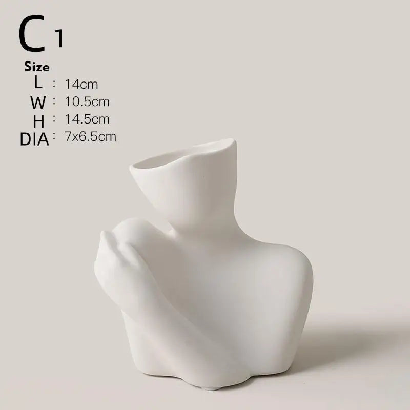 Vaso Escultural Body Art Mãos & Silhueta em Cerâmica — Design Nórdico