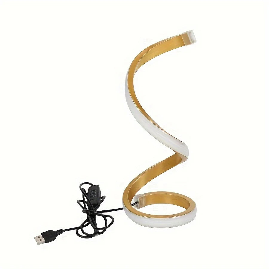 Luminária de Mesa Escultural Espiral Dourada LED — 3 Tons de Luz USB