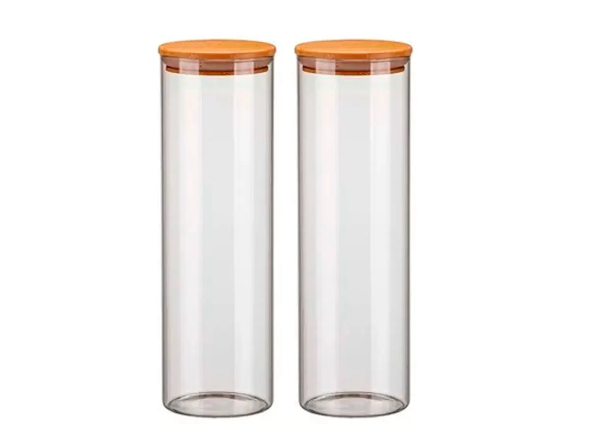 Kit 2 Potes Herméticos de Vidro Borossilicato com Tampa de Bambu — 2 Litros