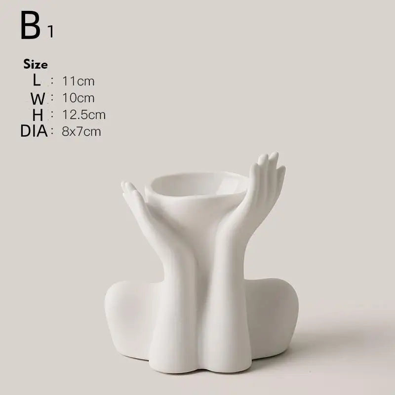 Vaso Escultural Body Art Mãos & Silhueta em Cerâmica — Design Nórdico