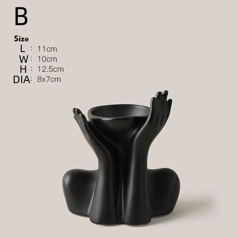 Vaso Escultural Body Art Mãos & Silhueta em Cerâmica — Design Nórdico