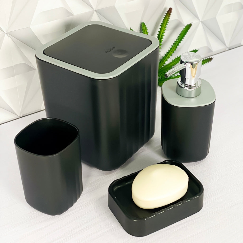 Kit Acessórios para Banheiro e Lavabo Nordic 4 Peças – Design Minimalista Fosco