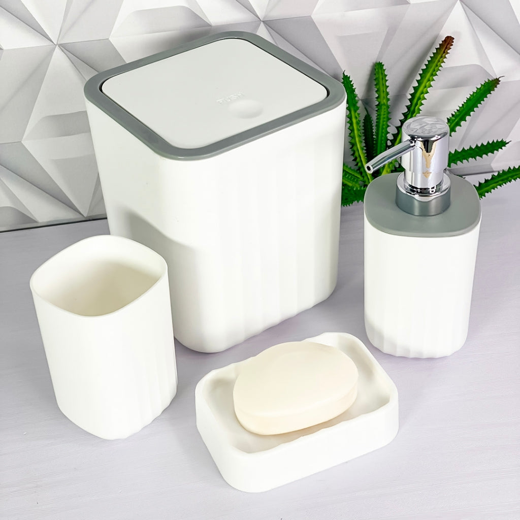 Kit Acessórios para Banheiro e Lavabo Nordic 4 Peças – Design Minimalista Fosco